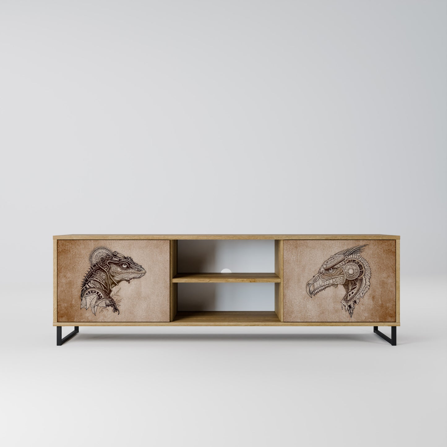 STEAMPUNK CLAN 2-Door TV Stand in Oak Effect