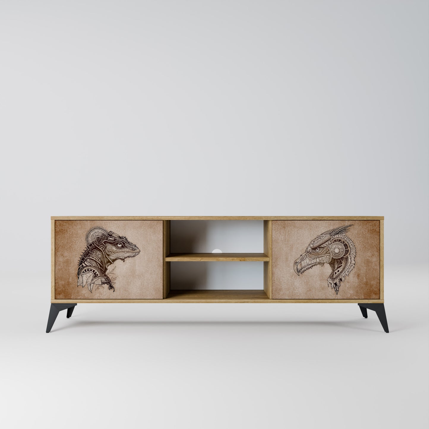 STEAMPUNK CLAN 2-Door TV Stand in Oak Effect