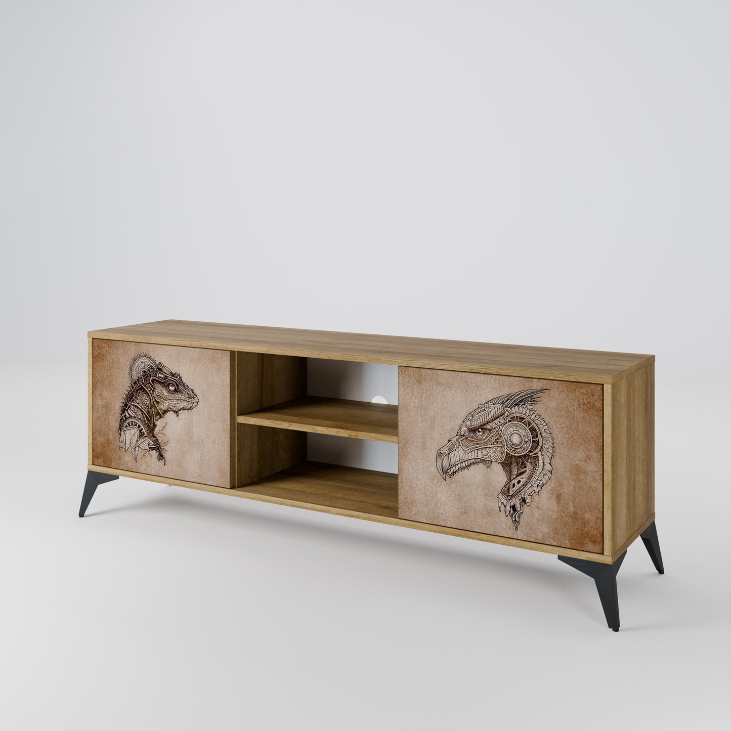 STEAMPUNK CLAN 2-Door TV Stand in Oak Effect