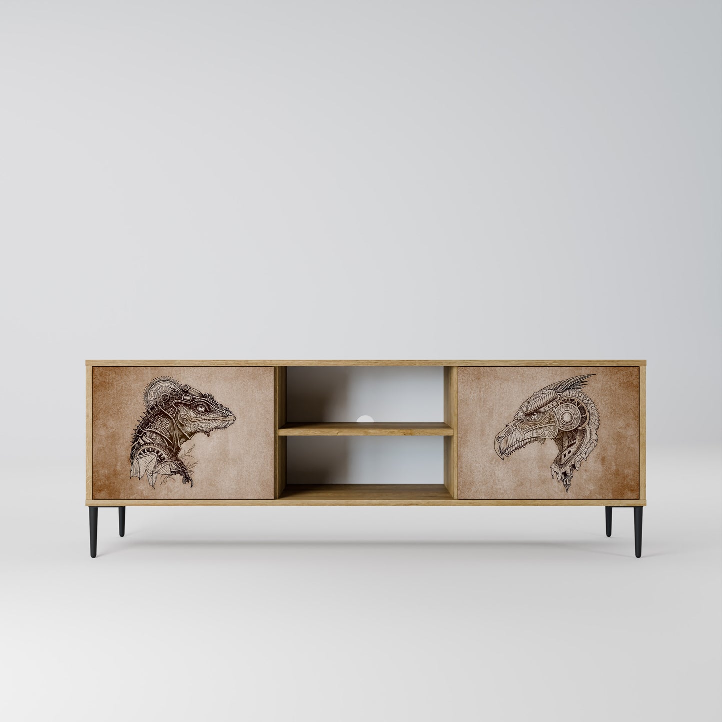 STEAMPUNK CLAN 2-Door TV Stand in Oak Effect