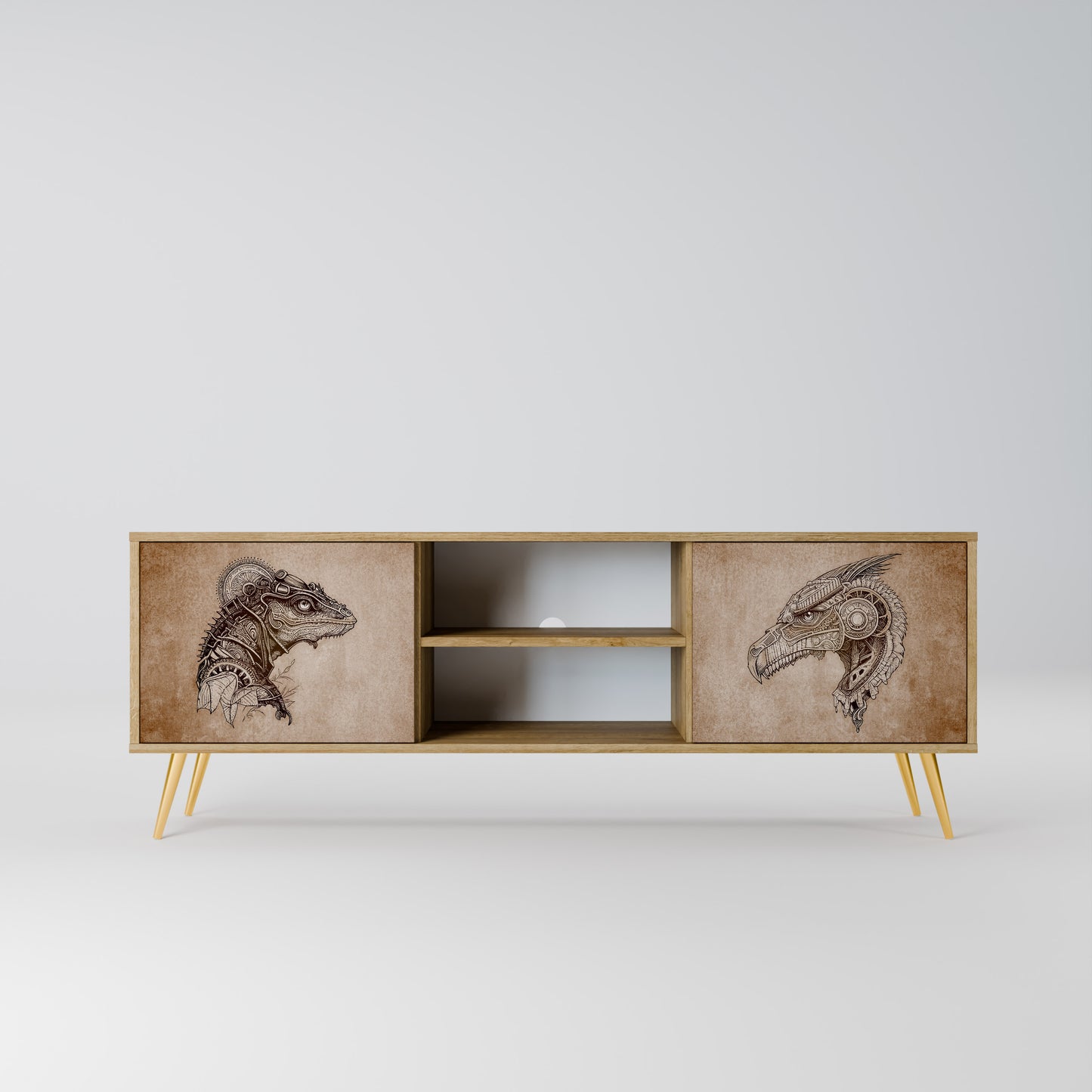 STEAMPUNK CLAN 2-Door TV Stand in Oak Effect