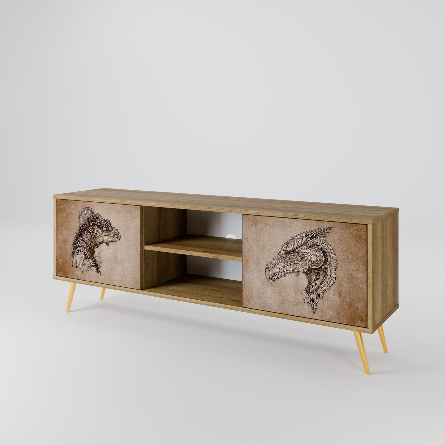 STEAMPUNK CLAN 2-Door TV Stand in Oak Effect