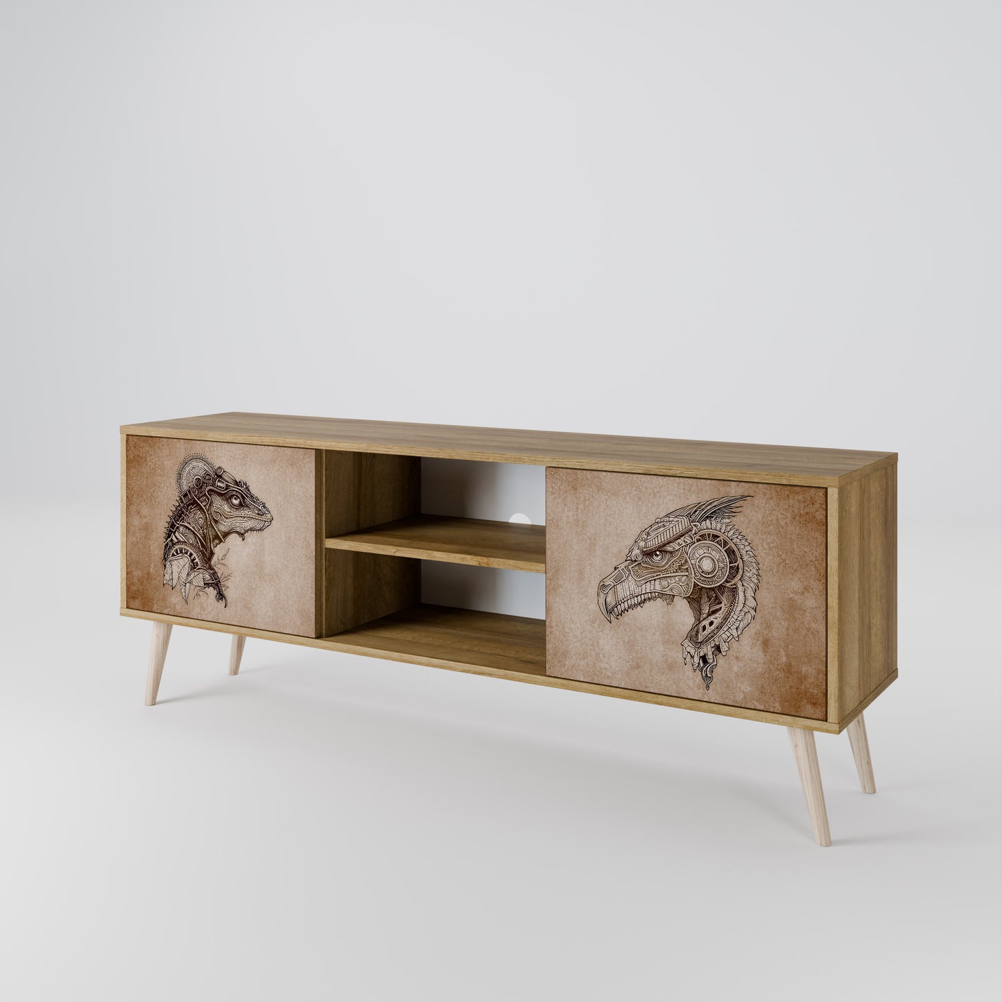STEAMPUNK CLAN 2-Door TV Stand in Oak Effect