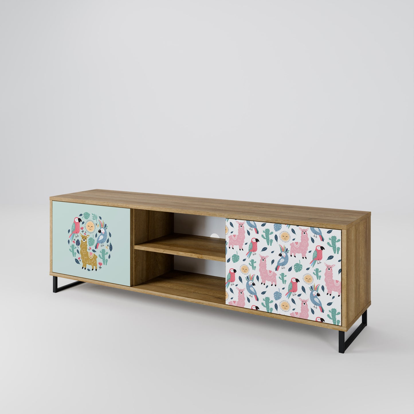 COLORFUL ALPACAS 2-Door TV Stand in Oak Effect