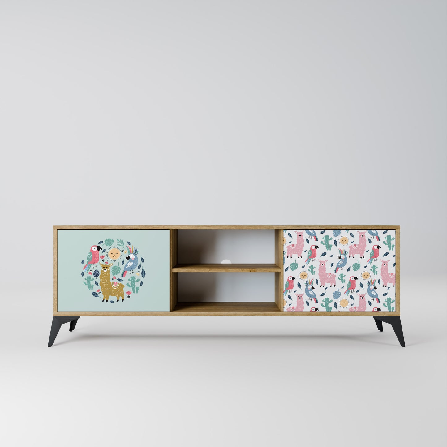 COLORFUL ALPACAS 2-Door TV Stand in Oak Effect