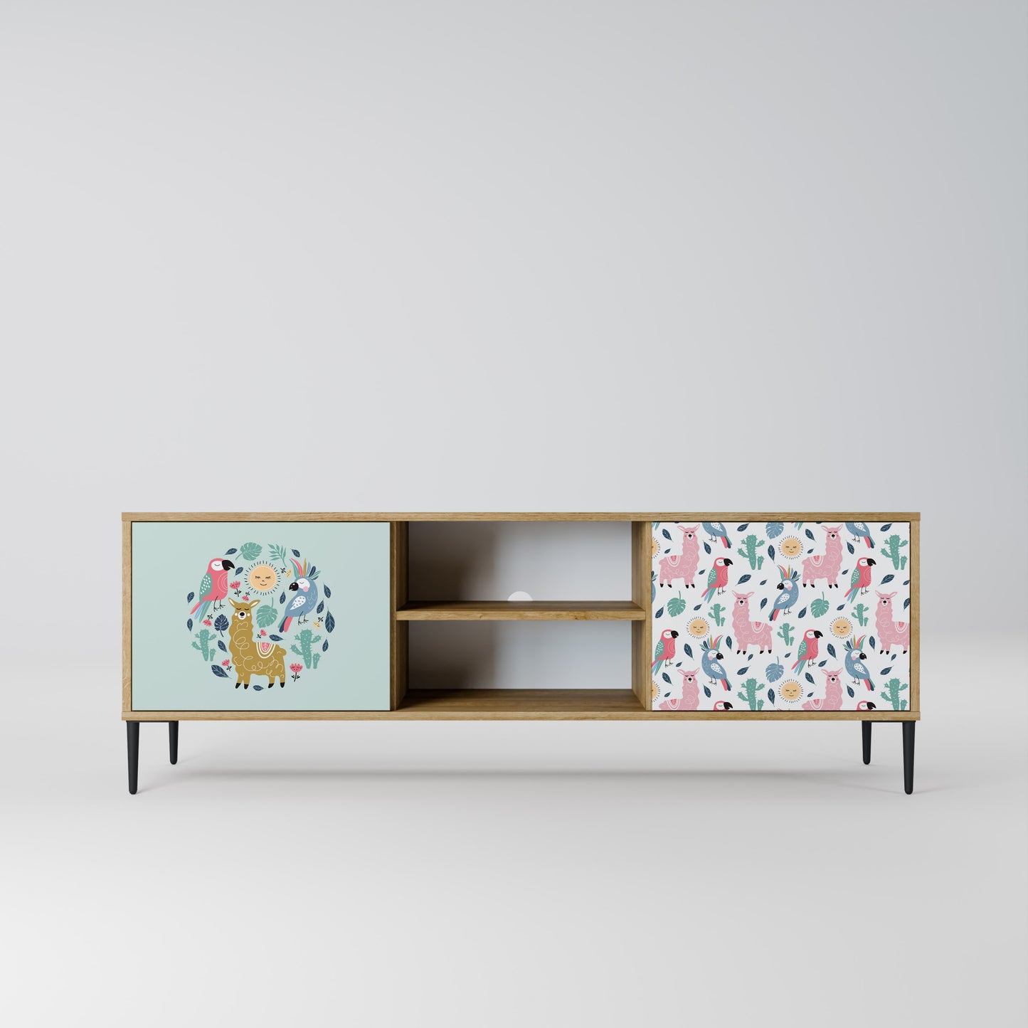 COLORFUL ALPACAS 2-Door TV Stand in Oak Effect