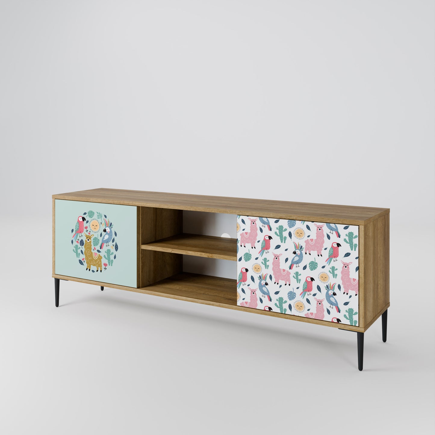 COLORFUL ALPACAS 2-Door TV Stand in Oak Effect