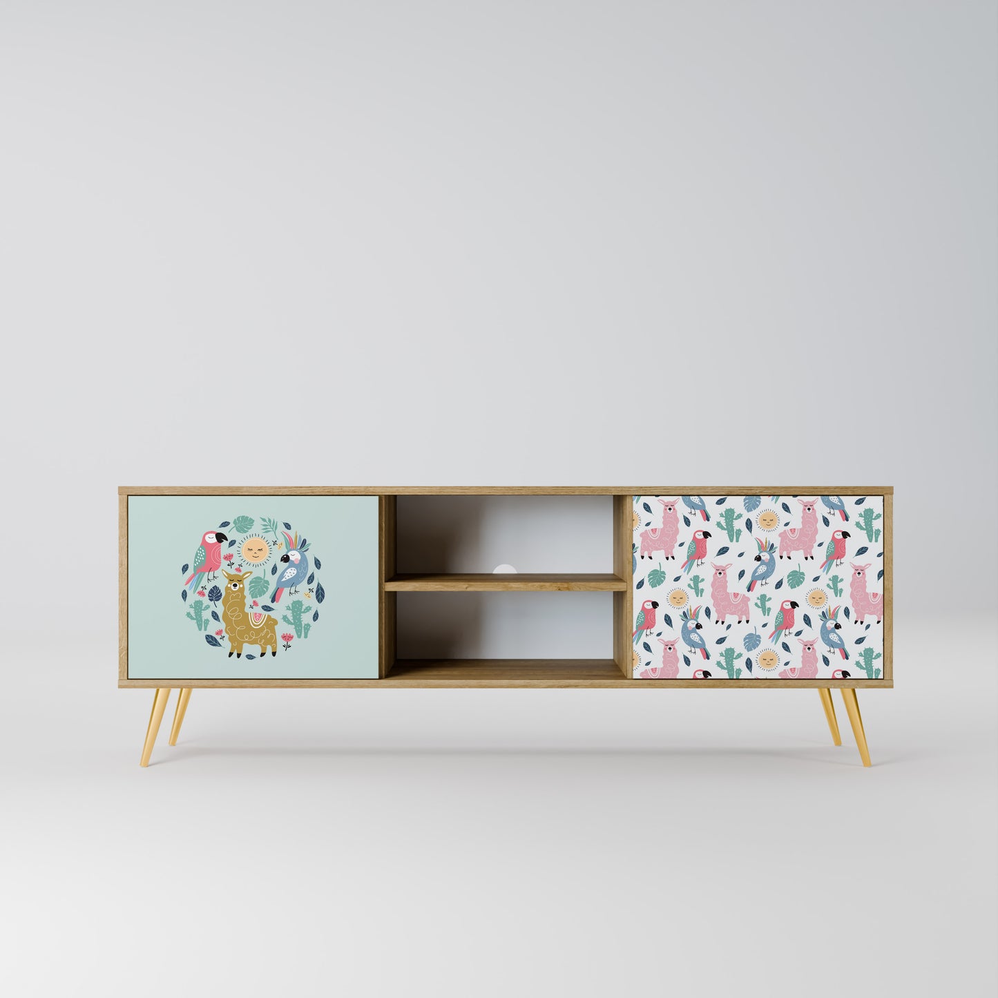 COLORFUL ALPACAS 2-Door TV Stand in Oak Effect