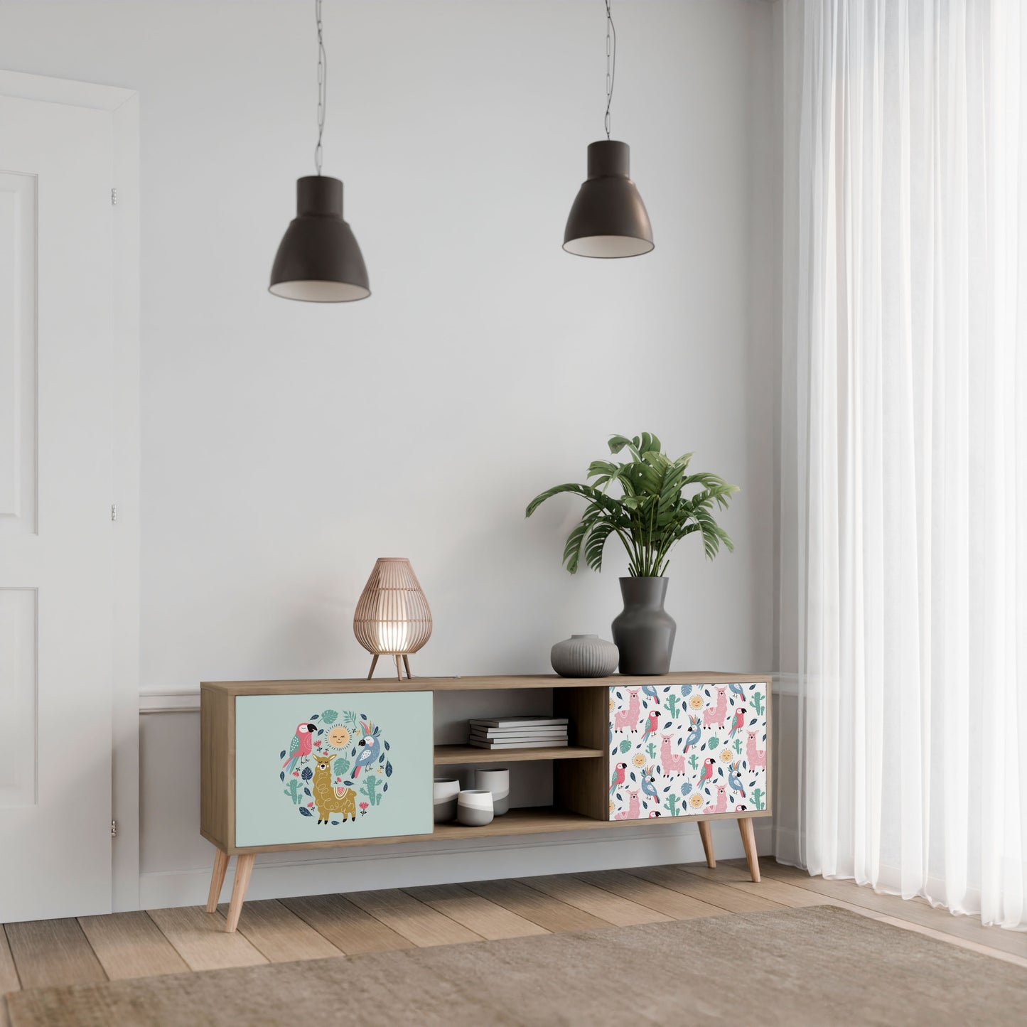 COLORFUL ALPACAS 2-Door TV Stand in Oak Effect