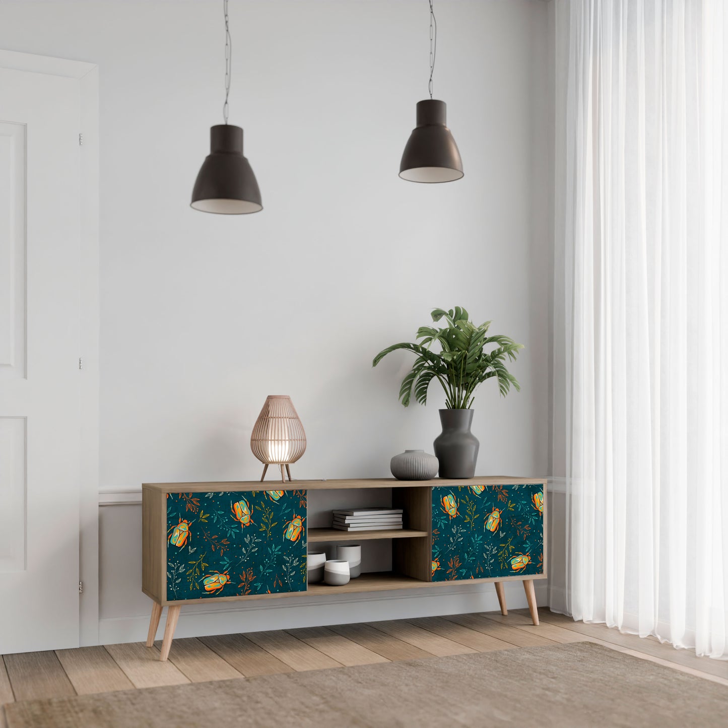 AUTUMN INSECTS 2-Door TV Stand in Oak Effect