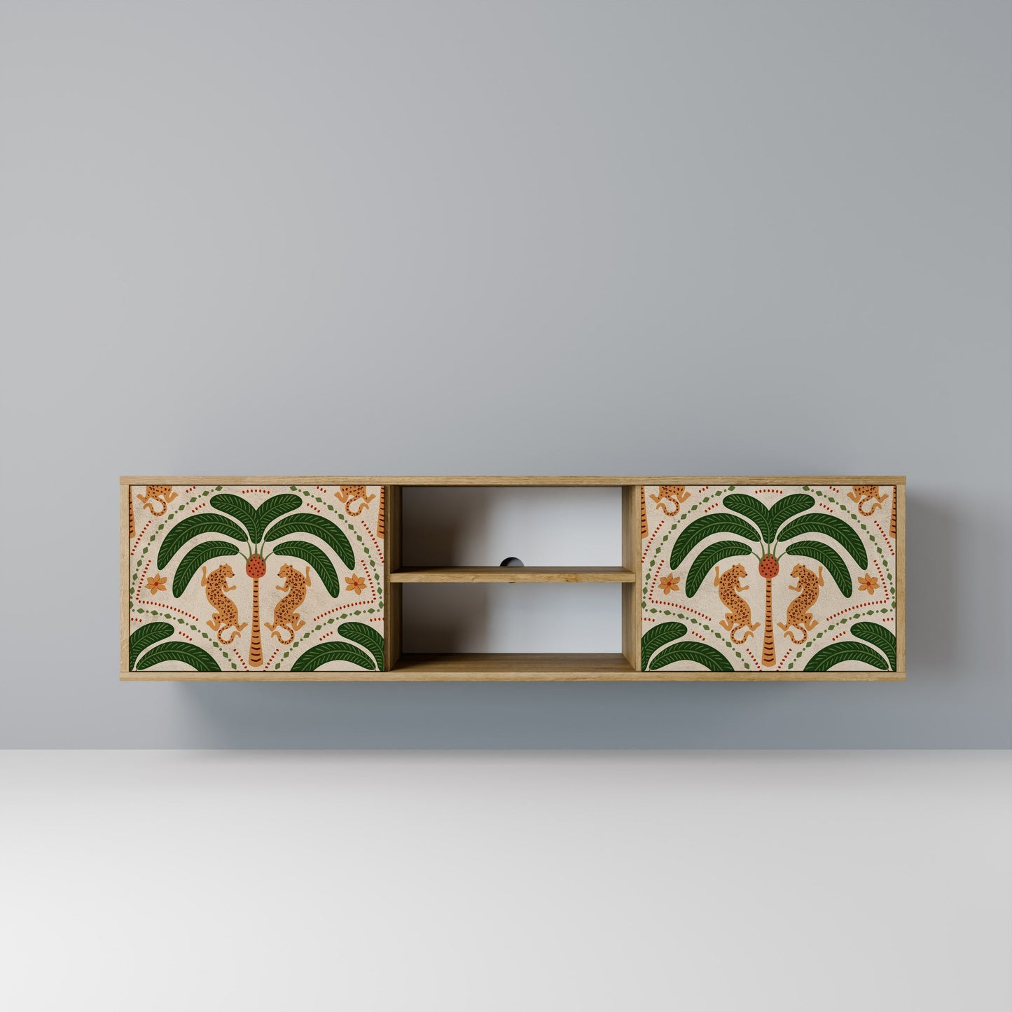 DANCING PREDATORS 2-Door TV Stand in Oak Effect