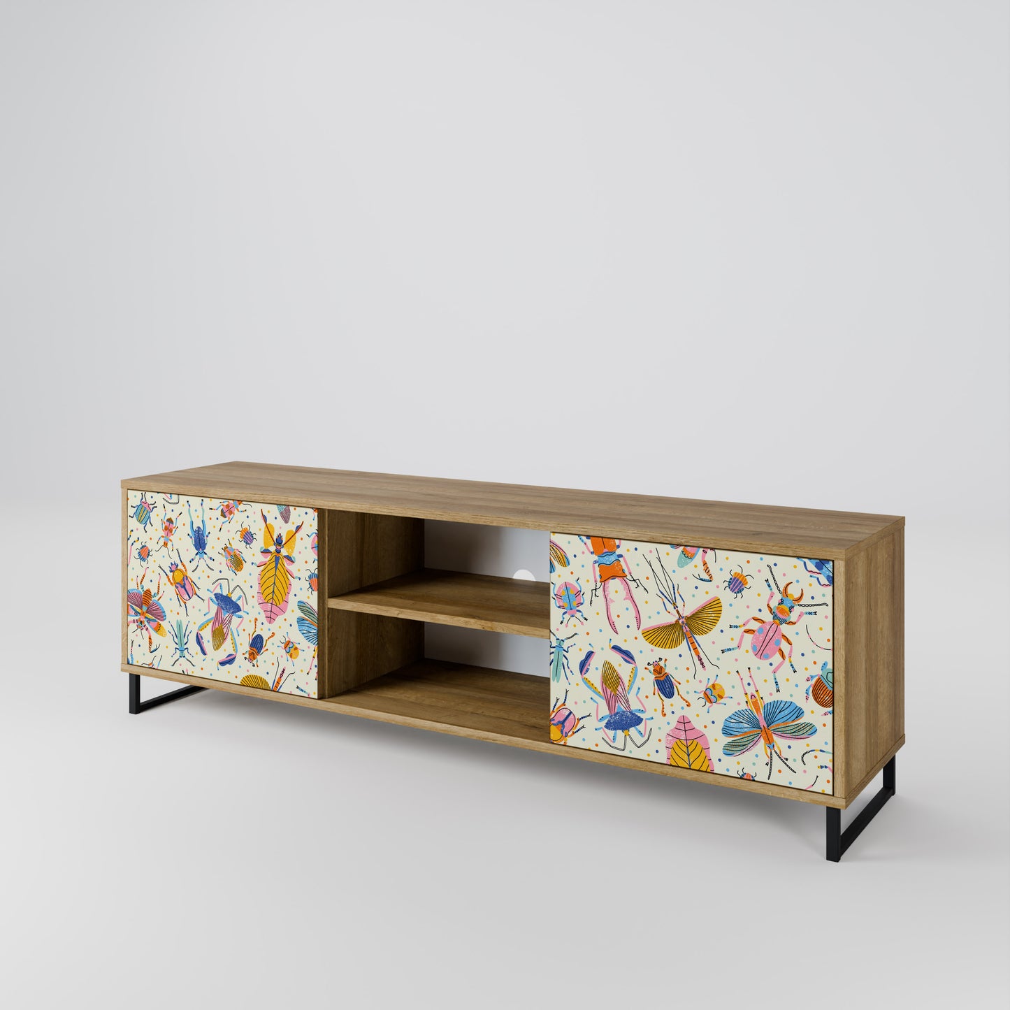 COLORFUL INSECTS 2-Door TV Stand in Oak Effect