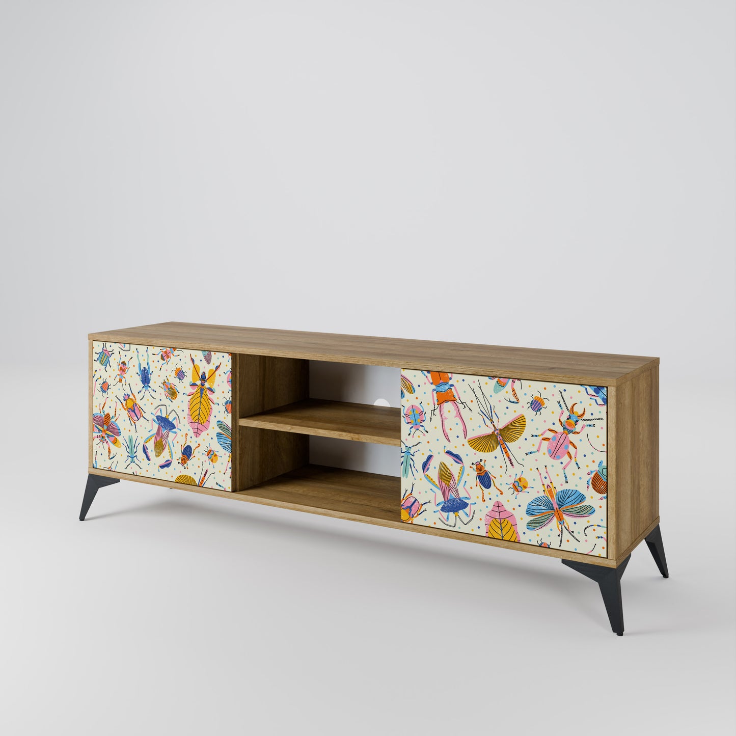 COLORFUL INSECTS 2-Door TV Stand in Oak Effect