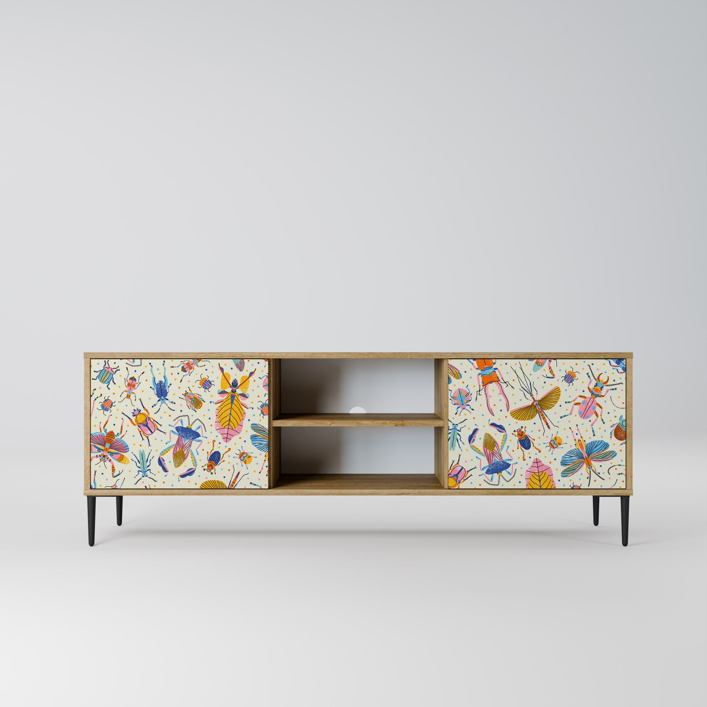 COLORFUL INSECTS 2-Door TV Stand in Oak Effect