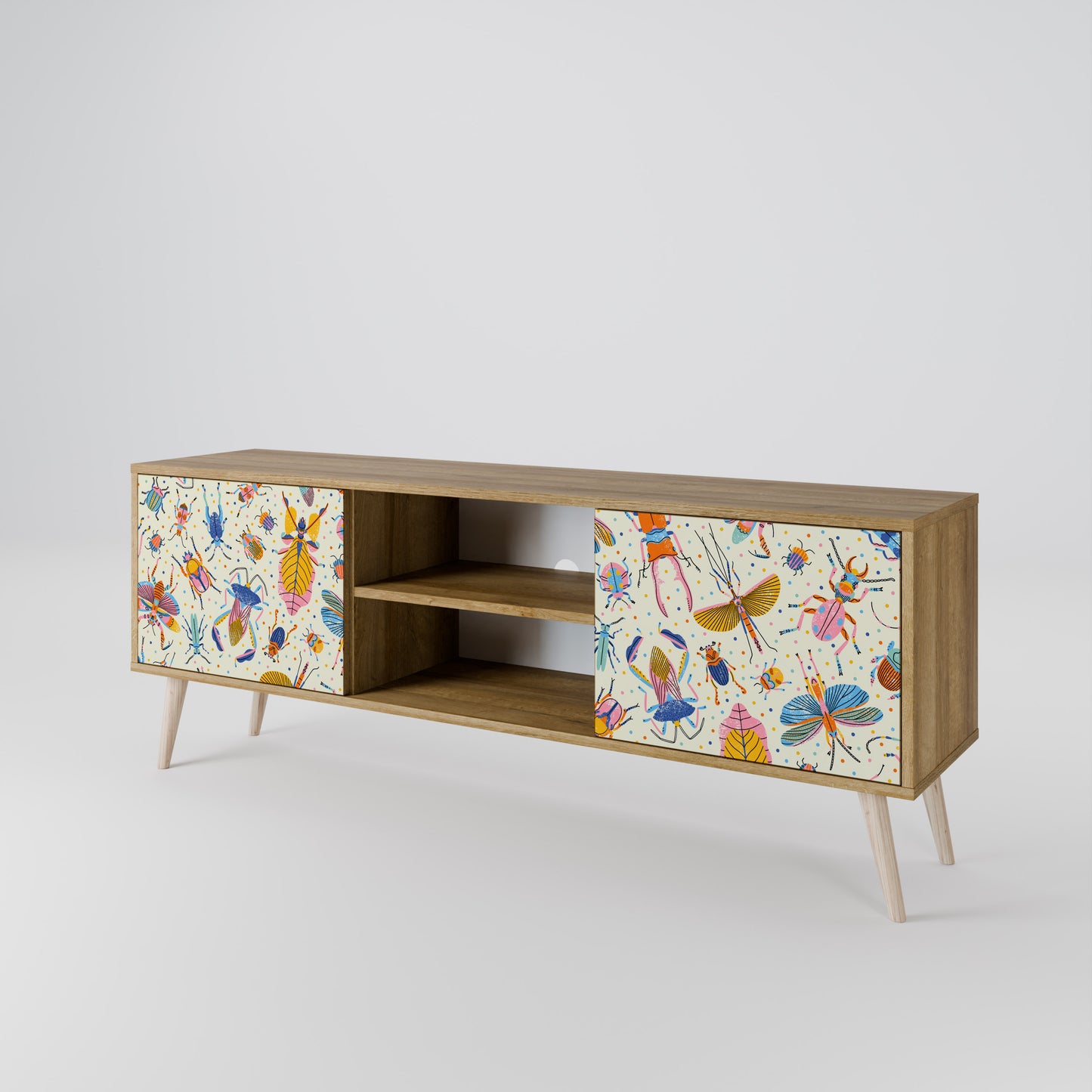 COLORFUL INSECTS 2-Door TV Stand in Oak Effect