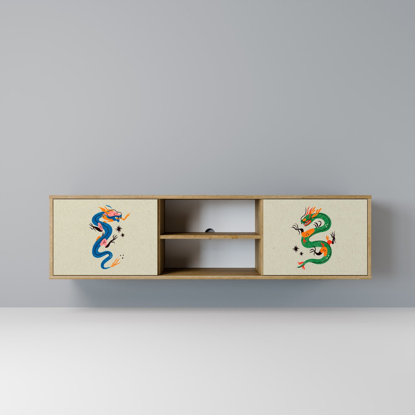 MYTHOLOGICAL CREATURES 2-Door TV Stand in Oak Effect