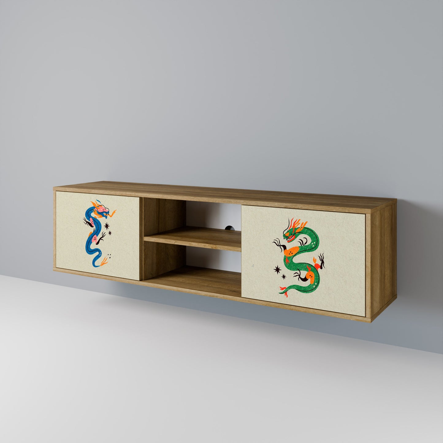 MYTHOLOGICAL CREATURES 2-Door TV Stand in Oak Effect