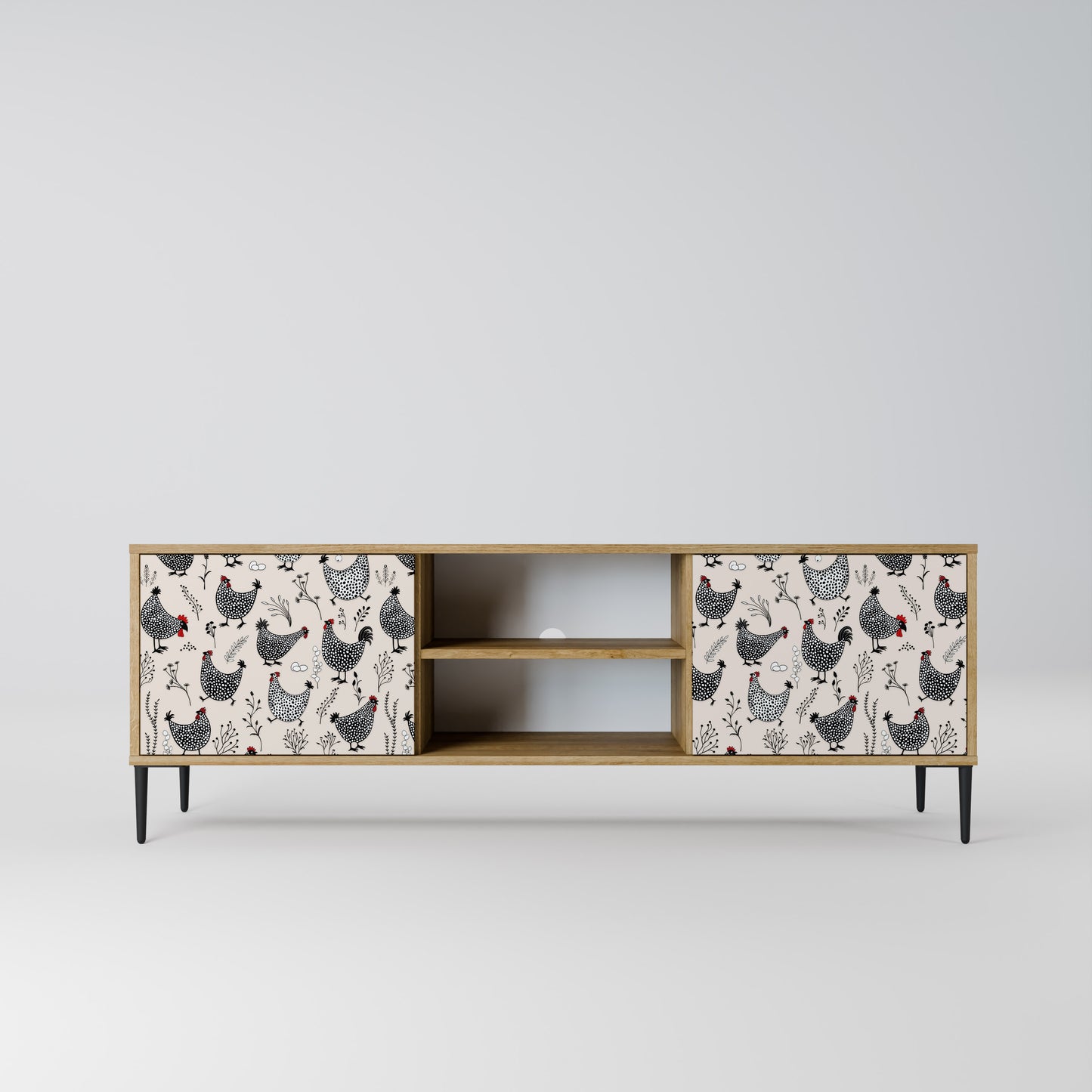 HAPPY HENS 2-Door TV Stand in Oak Effect