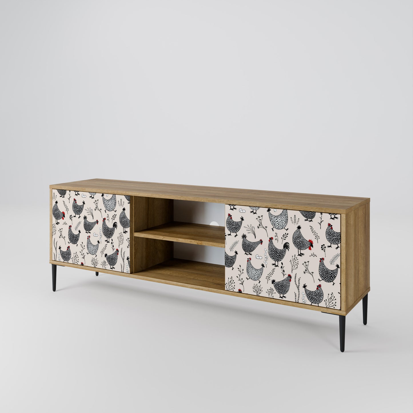 HAPPY HENS 2-Door TV Stand in Oak Effect