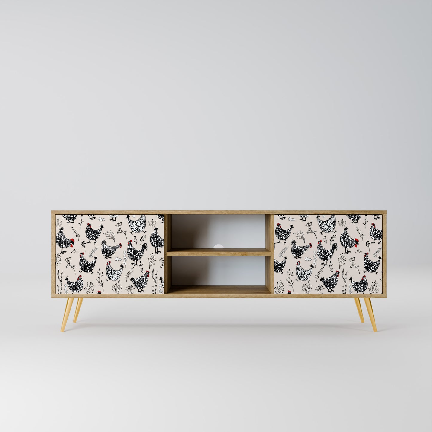 HAPPY HENS 2-Door TV Stand in Oak Effect