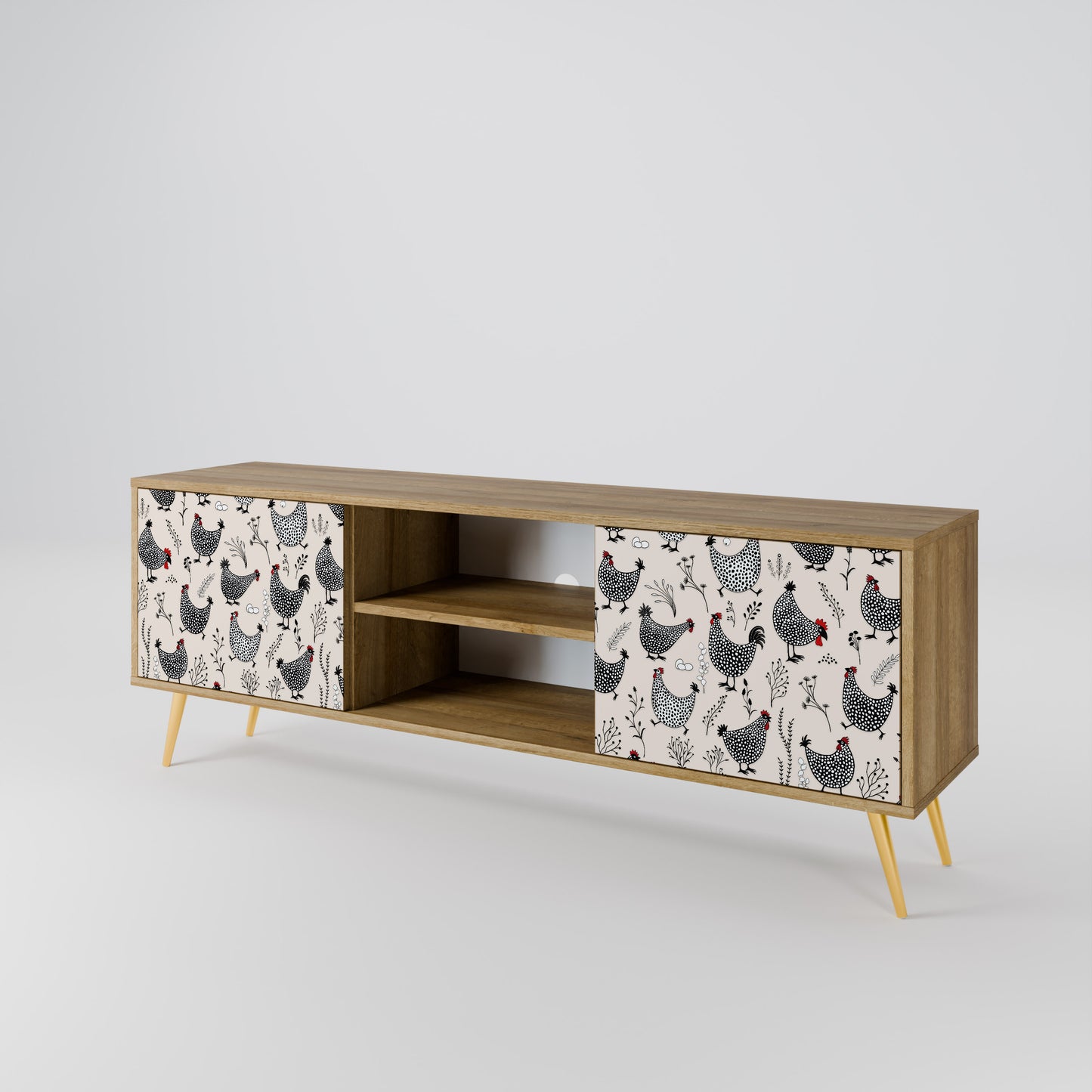HAPPY HENS 2-Door TV Stand in Oak Effect