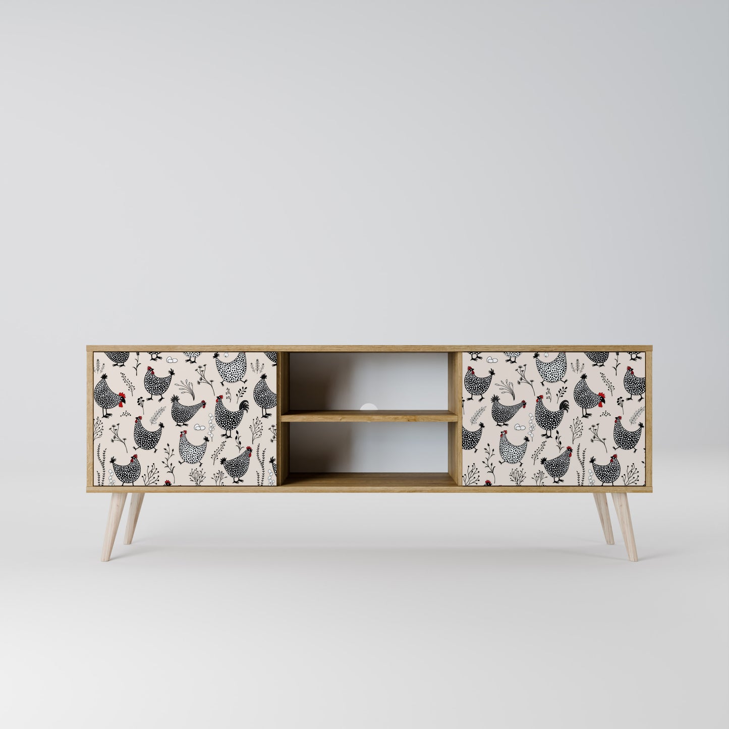 HAPPY HENS 2-Door TV Stand in Oak Effect