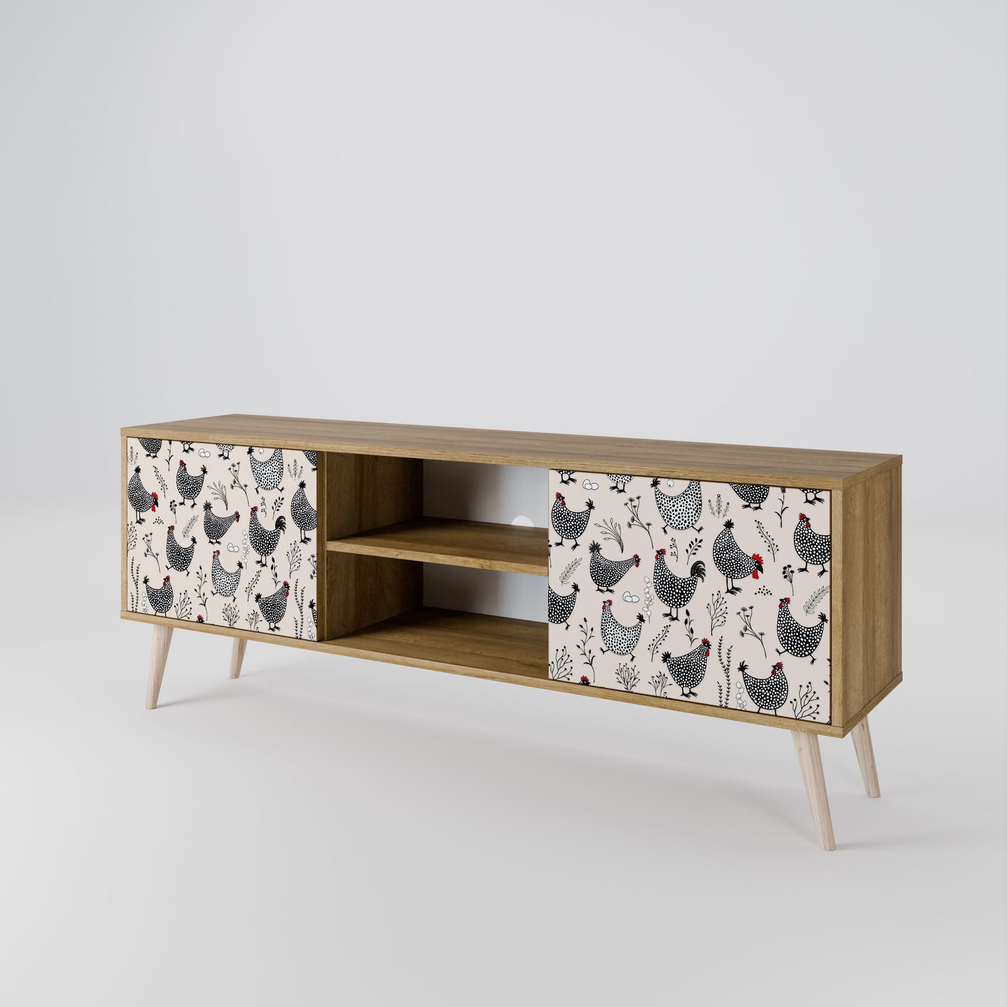 HAPPY HENS 2-Door TV Stand in Oak Effect