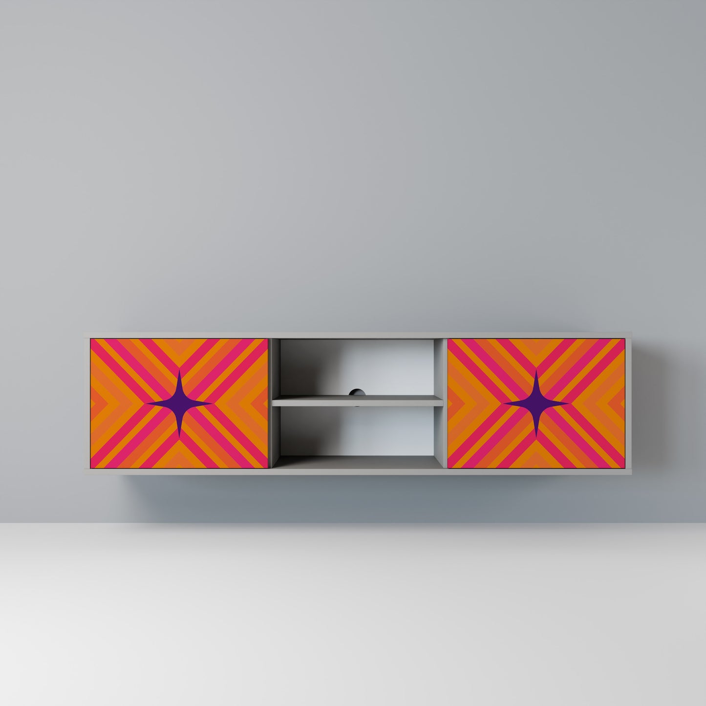 GEOMETRIC BRILLIANCE 2-dörrars TV-bänk i grå finish