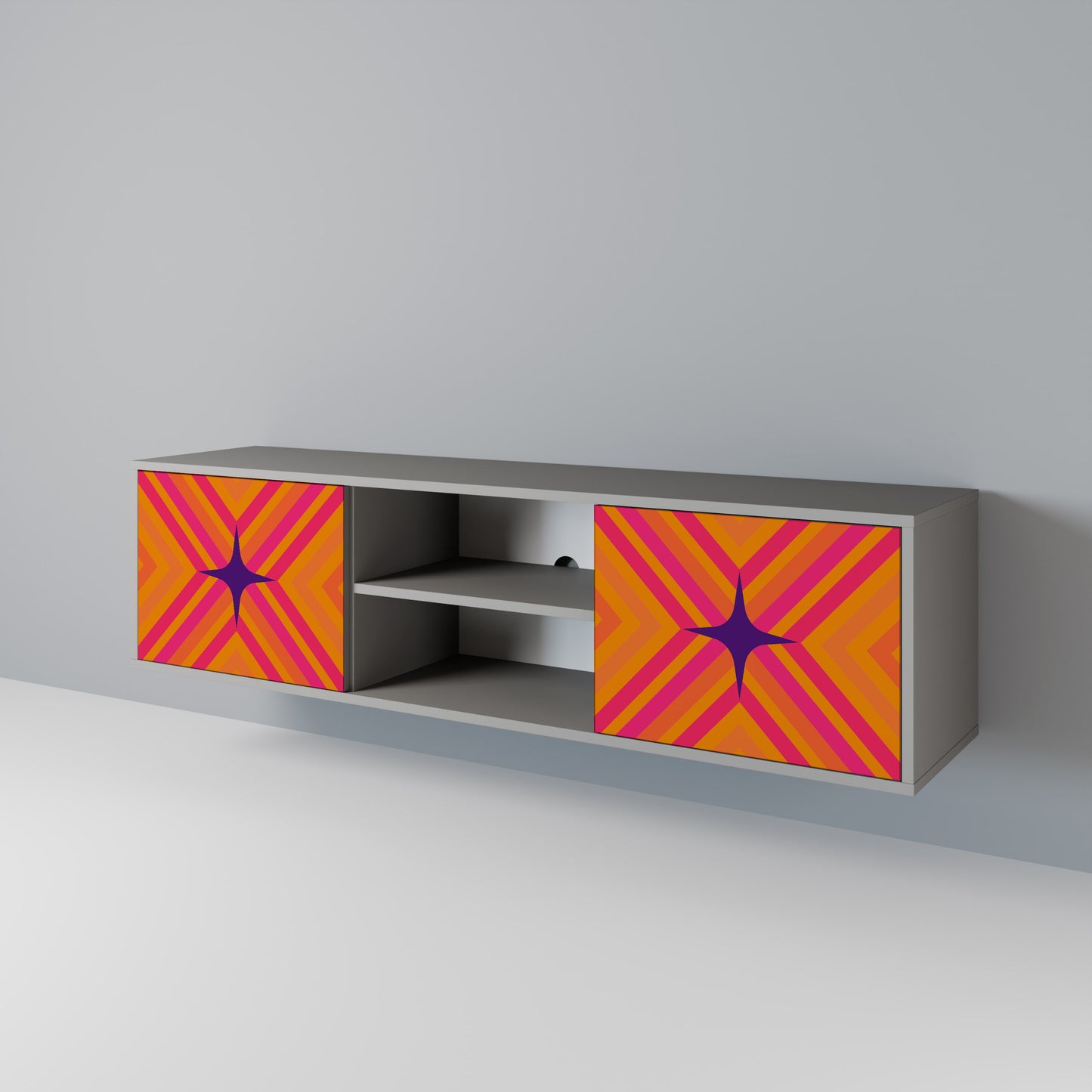 GEOMETRIC BRILLIANCE 2-dörrars TV-bänk i grå finish