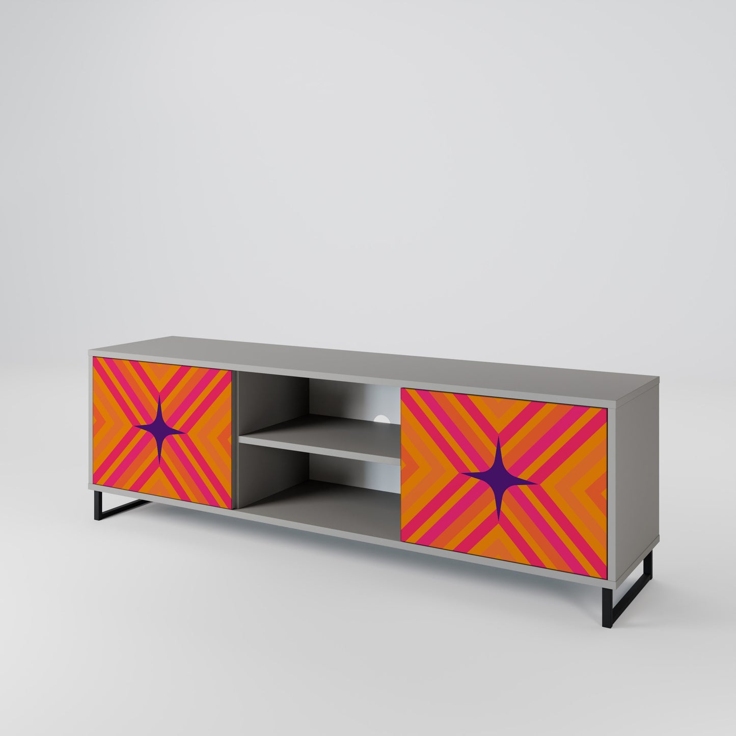 GEOMETRIC BRILLIANCE 2-dörrars TV-bänk i grå finish