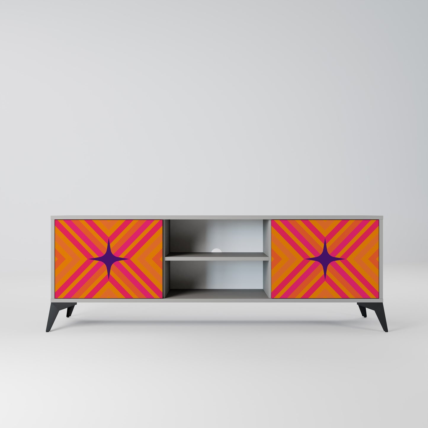 GEOMETRIC BRILLIANCE 2-dörrars TV-bänk i grå finish