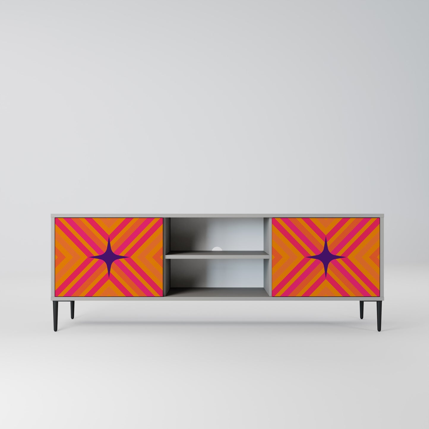 GEOMETRIC BRILLIANCE 2-dörrars TV-bänk i grå finish