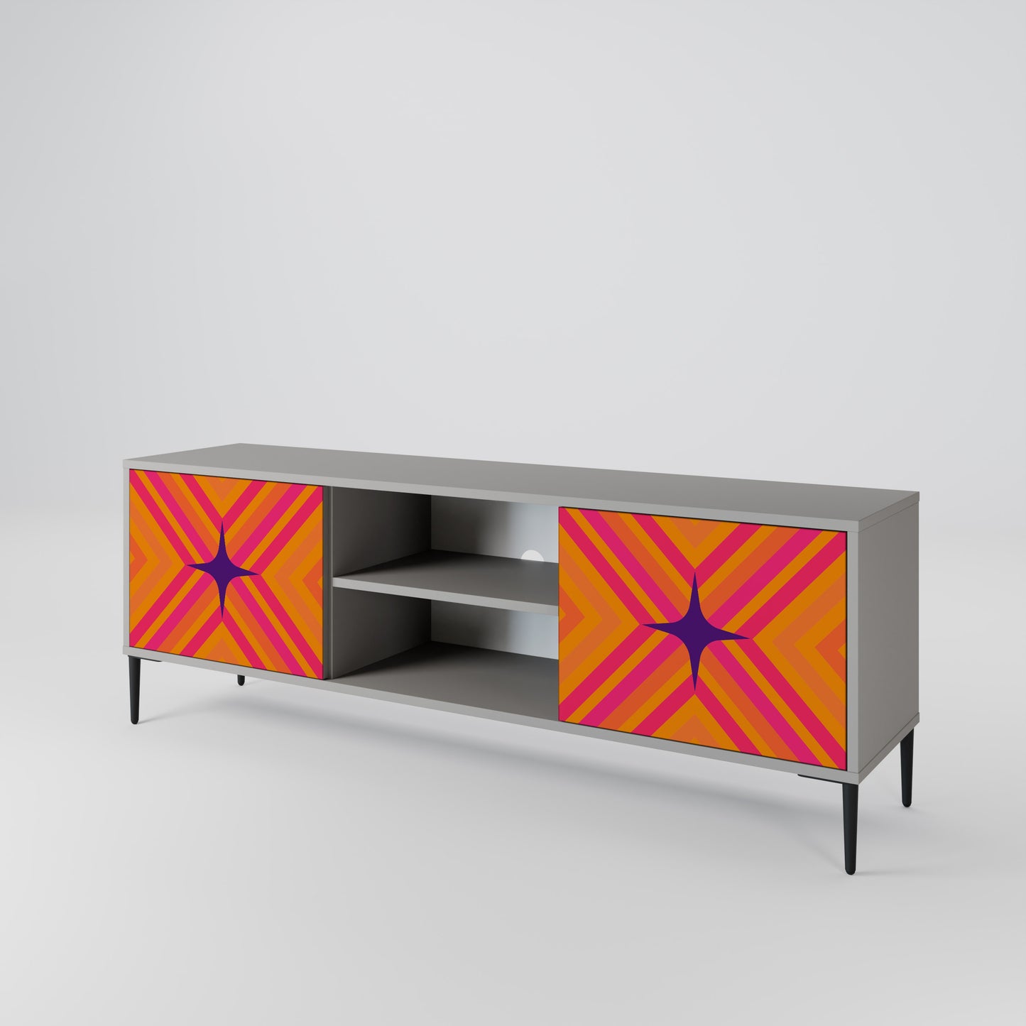 GEOMETRIC BRILLIANCE 2-dörrars TV-bänk i grå finish