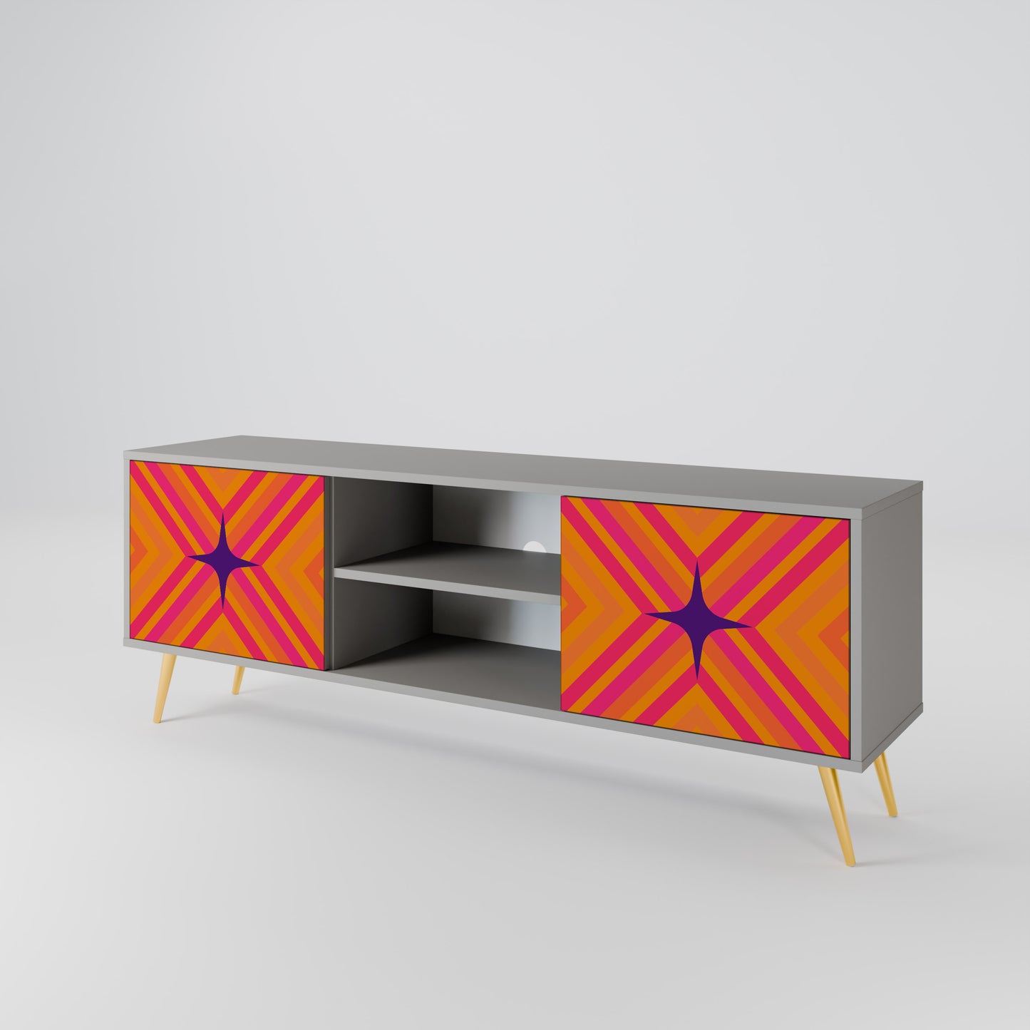 GEOMETRIC BRILLIANCE 2-dörrars TV-bänk i grå finish