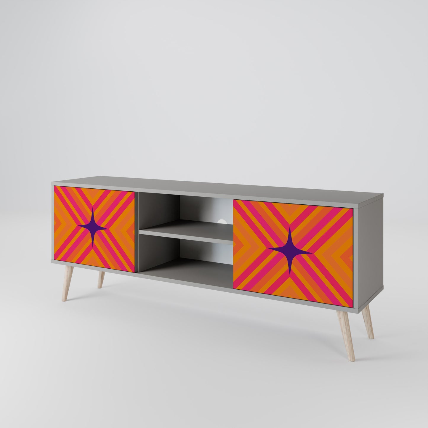 GEOMETRIC BRILLIANCE 2-dörrars TV-bänk i grå finish