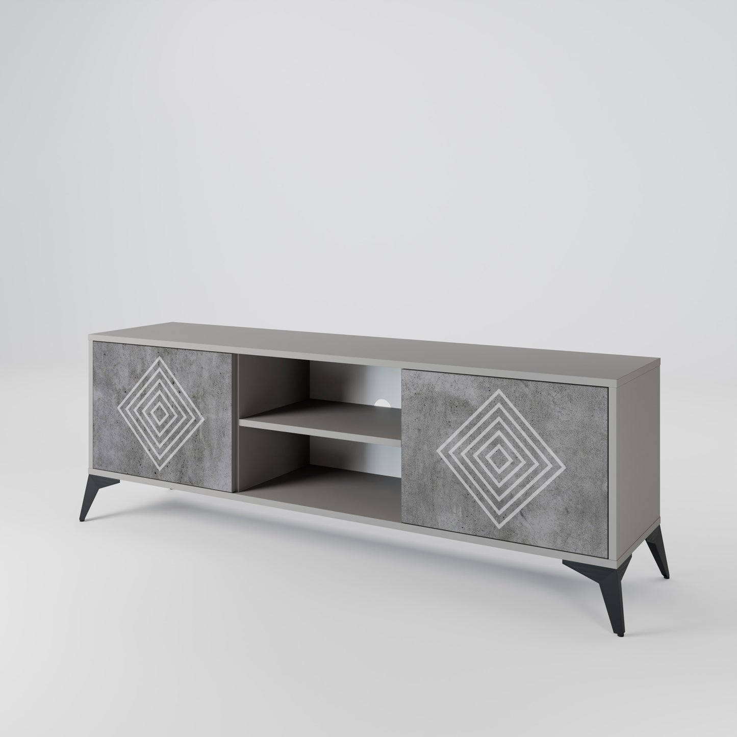 POLYGONAL ARTISTRY 2-dörrars TV-bänk i grå finish