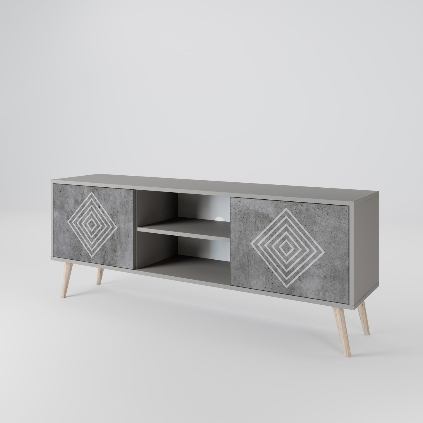 POLYGONAL ARTISTRY 2-dörrars TV-bänk i grå finish