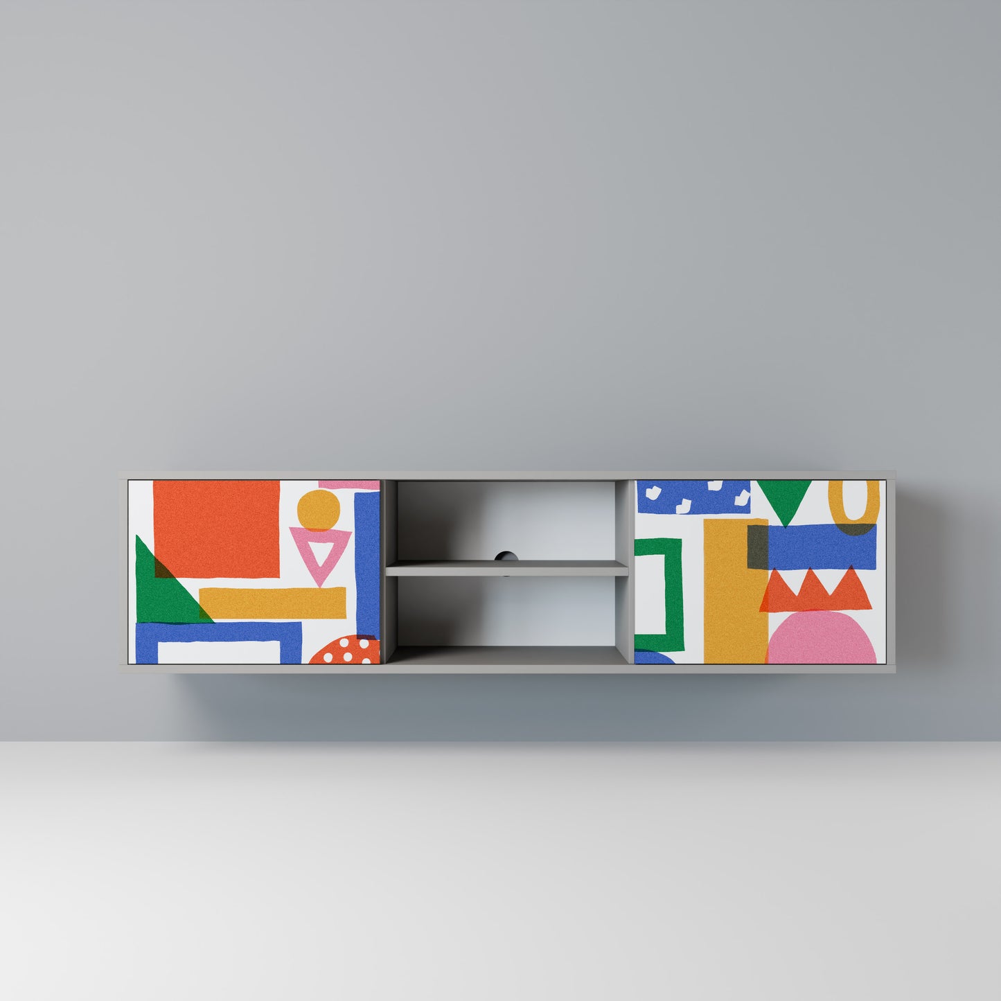 GEOMETRIC GLIMMER 2-dörrars TV-bänk i grå finish