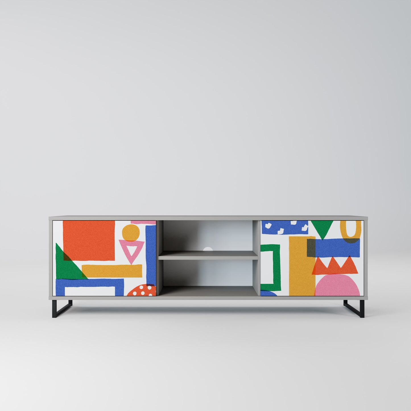 GEOMETRIC GLIMMER 2-dörrars TV-bänk i grå finish