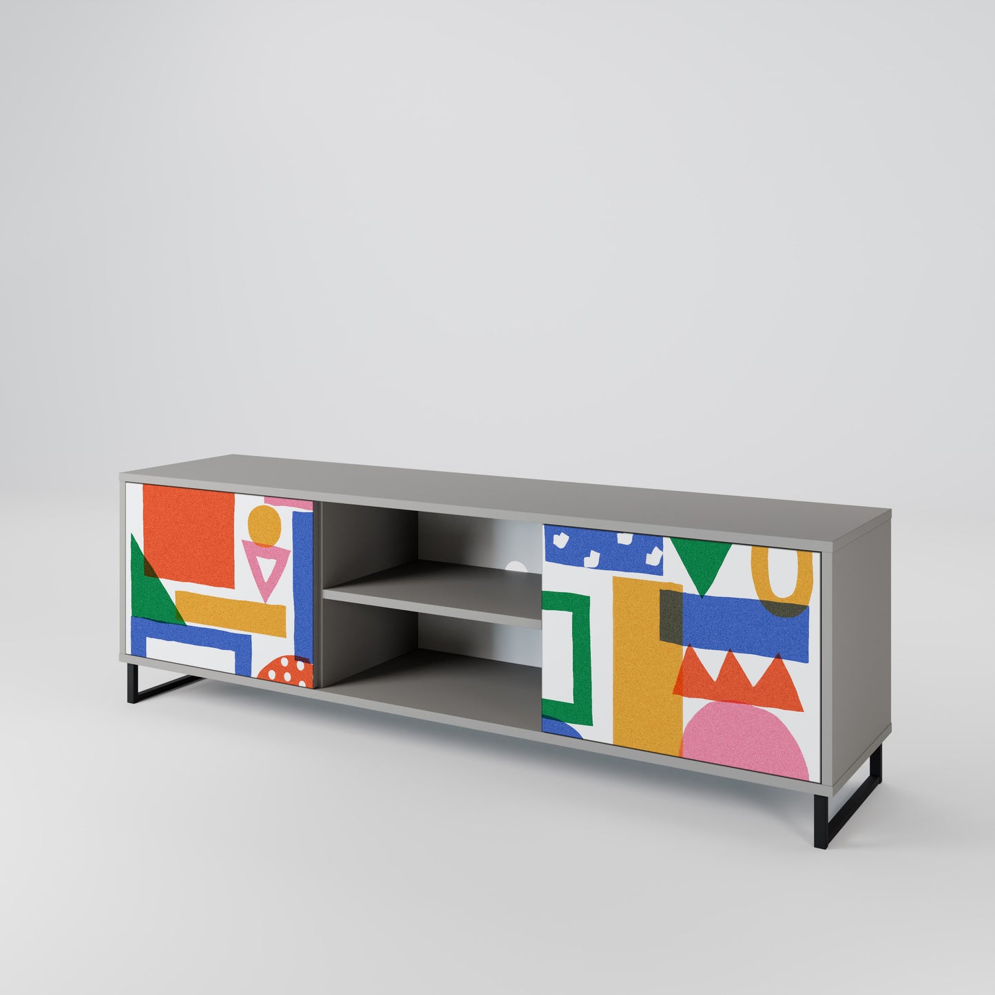 GEOMETRIC GLIMMER 2-dörrars TV-bänk i grå finish