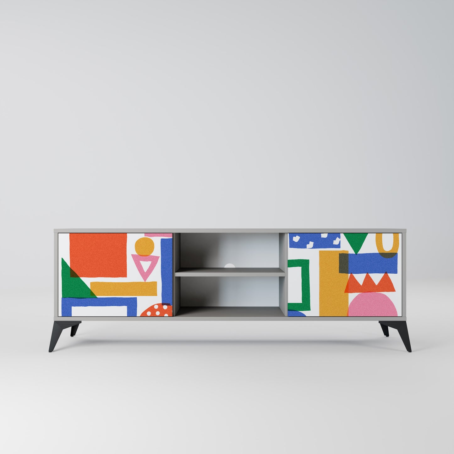 GEOMETRIC GLIMMER 2-dörrars TV-bänk i grå finish
