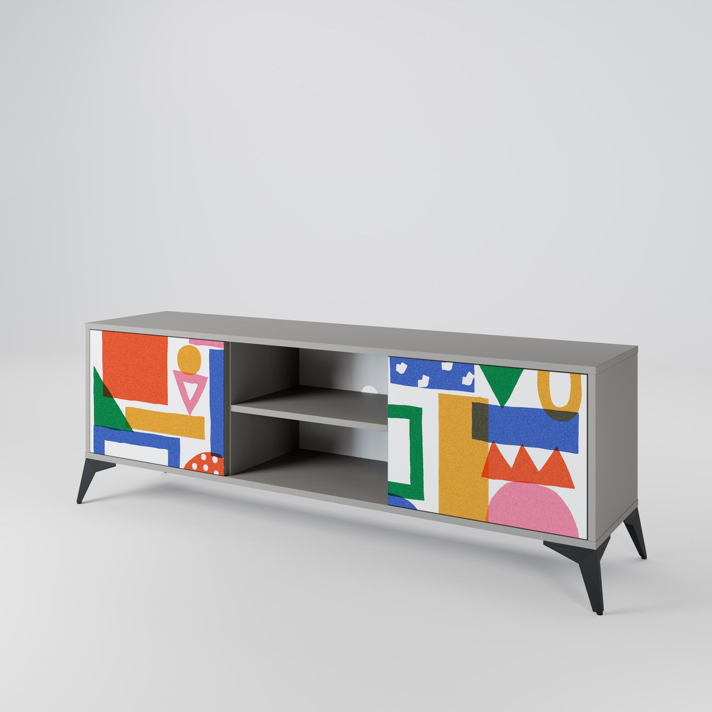 GEOMETRIC GLIMMER 2-dörrars TV-bänk i grå finish