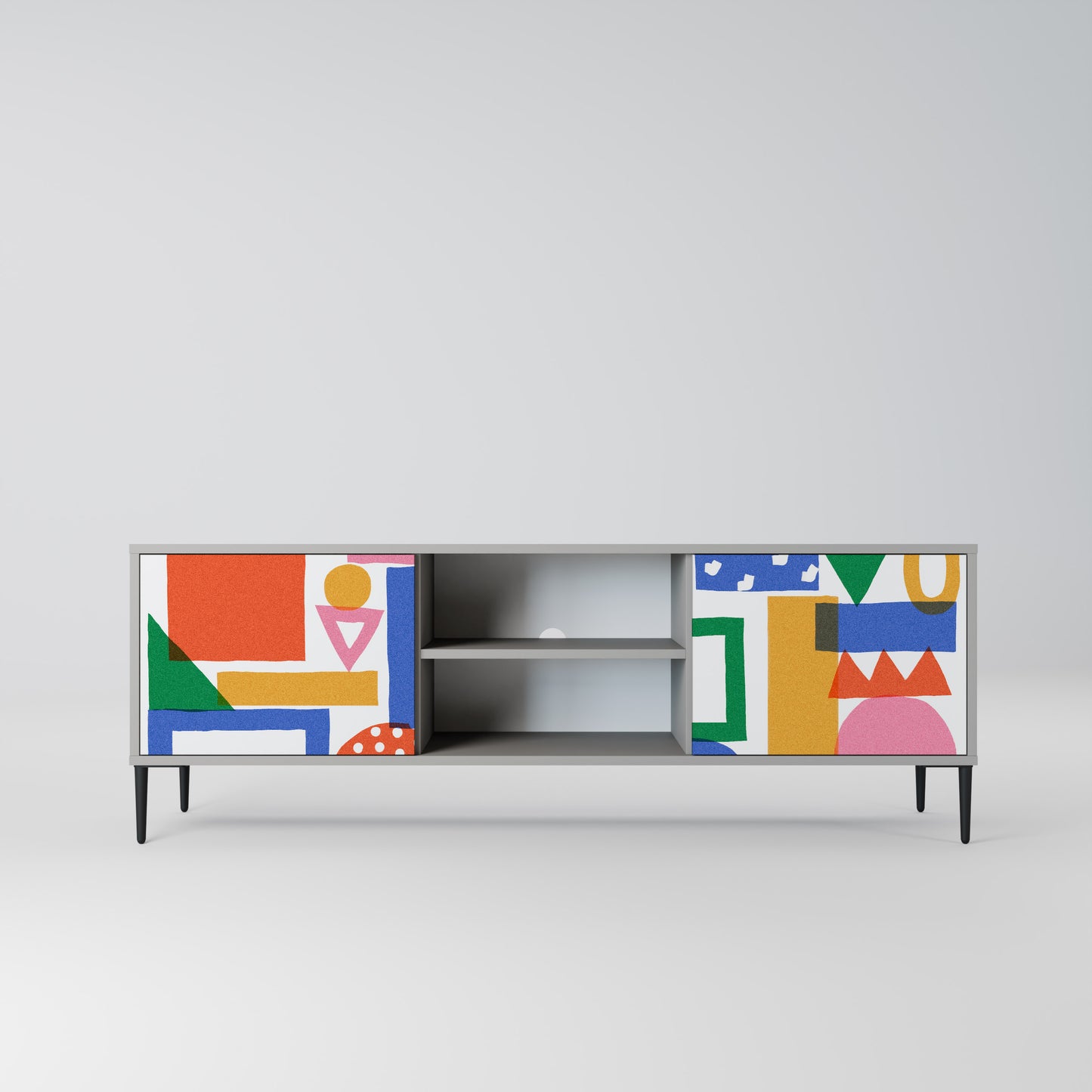 GEOMETRIC GLIMMER 2-dörrars TV-bänk i grå finish