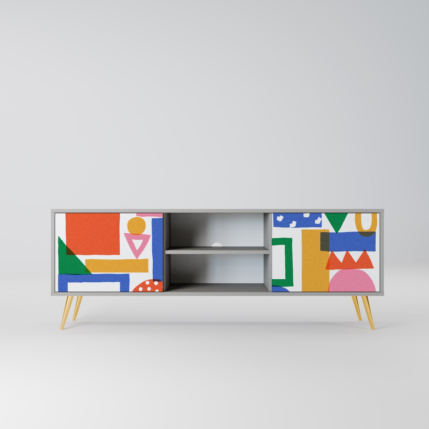 GEOMETRIC GLIMMER 2-dörrars TV-bänk i grå finish