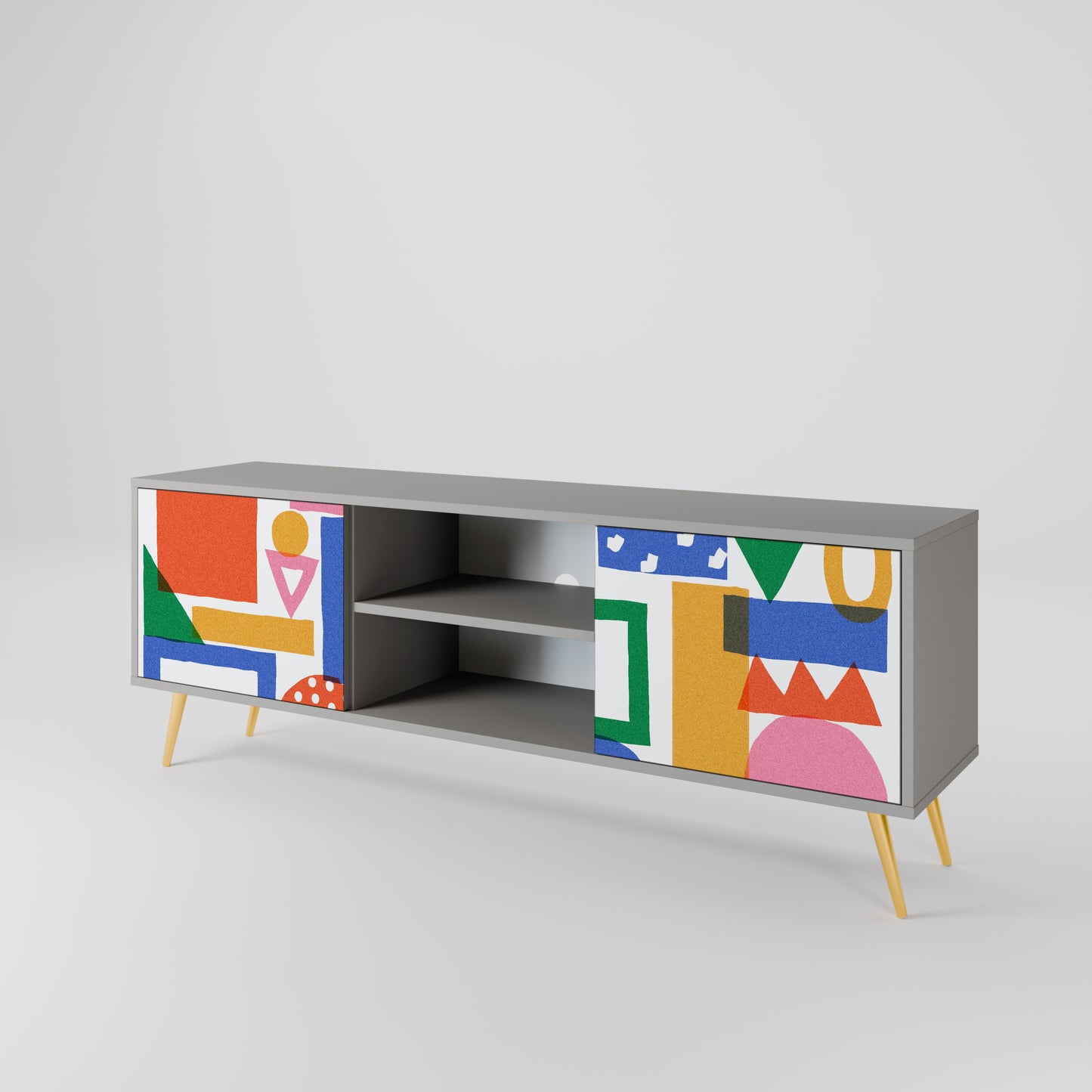 GEOMETRIC GLIMMER 2-dörrars TV-bänk i grå finish