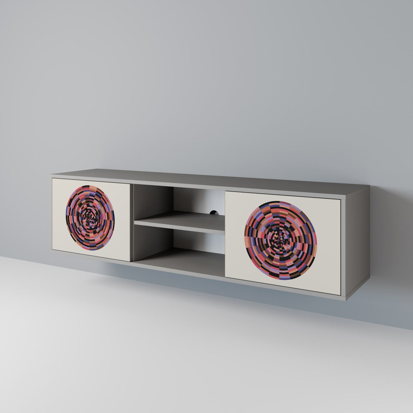 BROWN CIRCLES 2-dörrars TV-bänk i grå finish