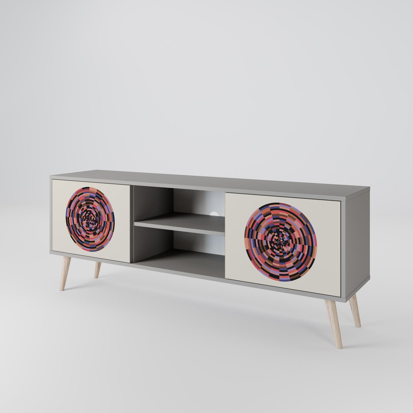 BROWN CIRCLES 2-dörrars TV-bänk i grå finish