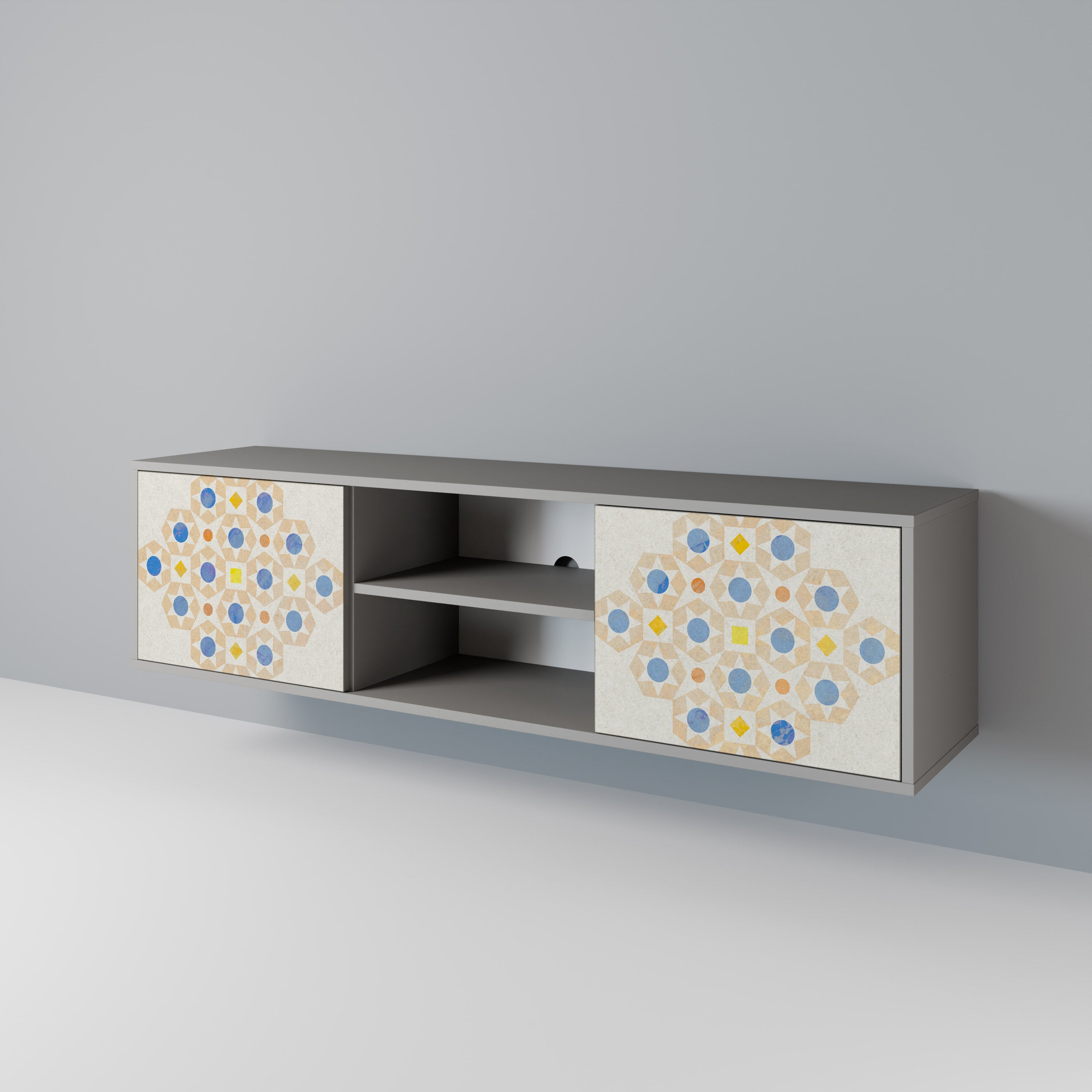 PATTERNED PRISM 2-Door TV Stand in Grey Finish