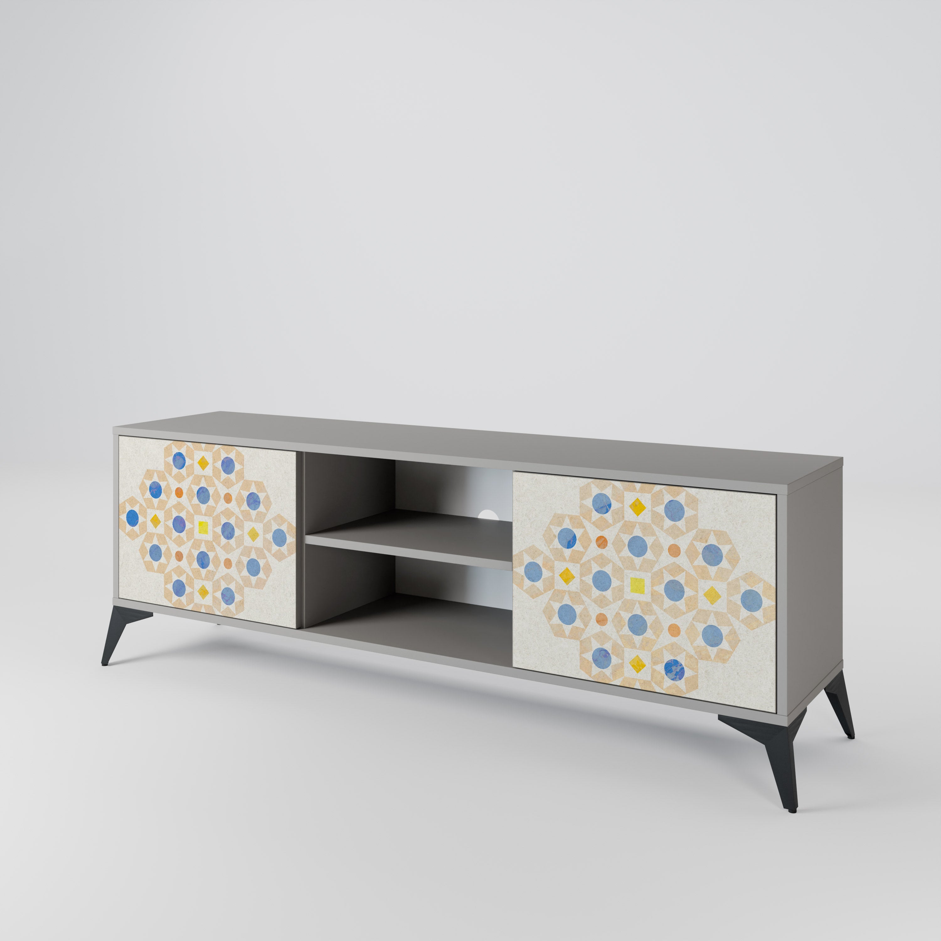 PATTERNED PRISM 2-Door TV Stand in Grey Finish