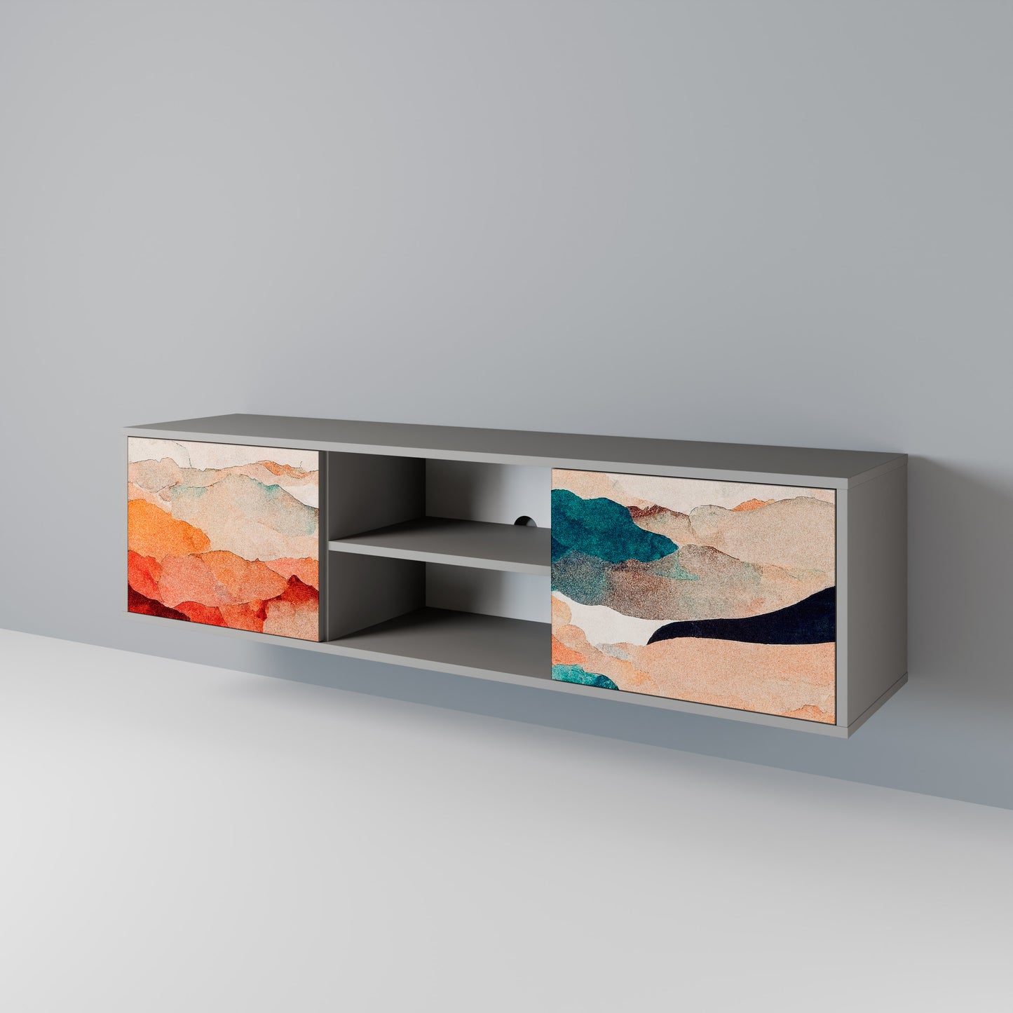 ABSTRACT LANDSCAPE 2-Door TV Stand in Grey Finish